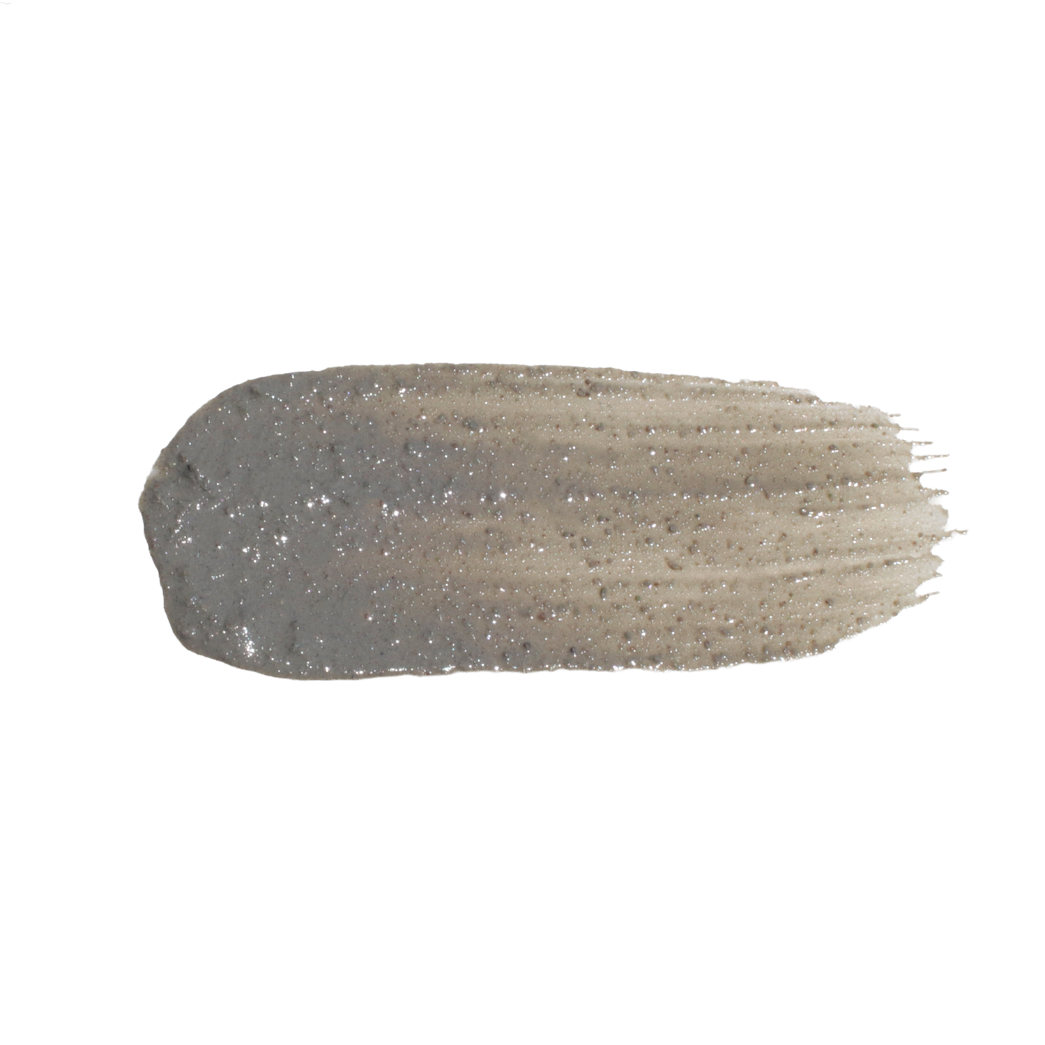Swatch of charcoal clay face mask with exfoliating texture and subtle shimmer on a white background – natural skincare product smear for detoxifying and brightening complexion